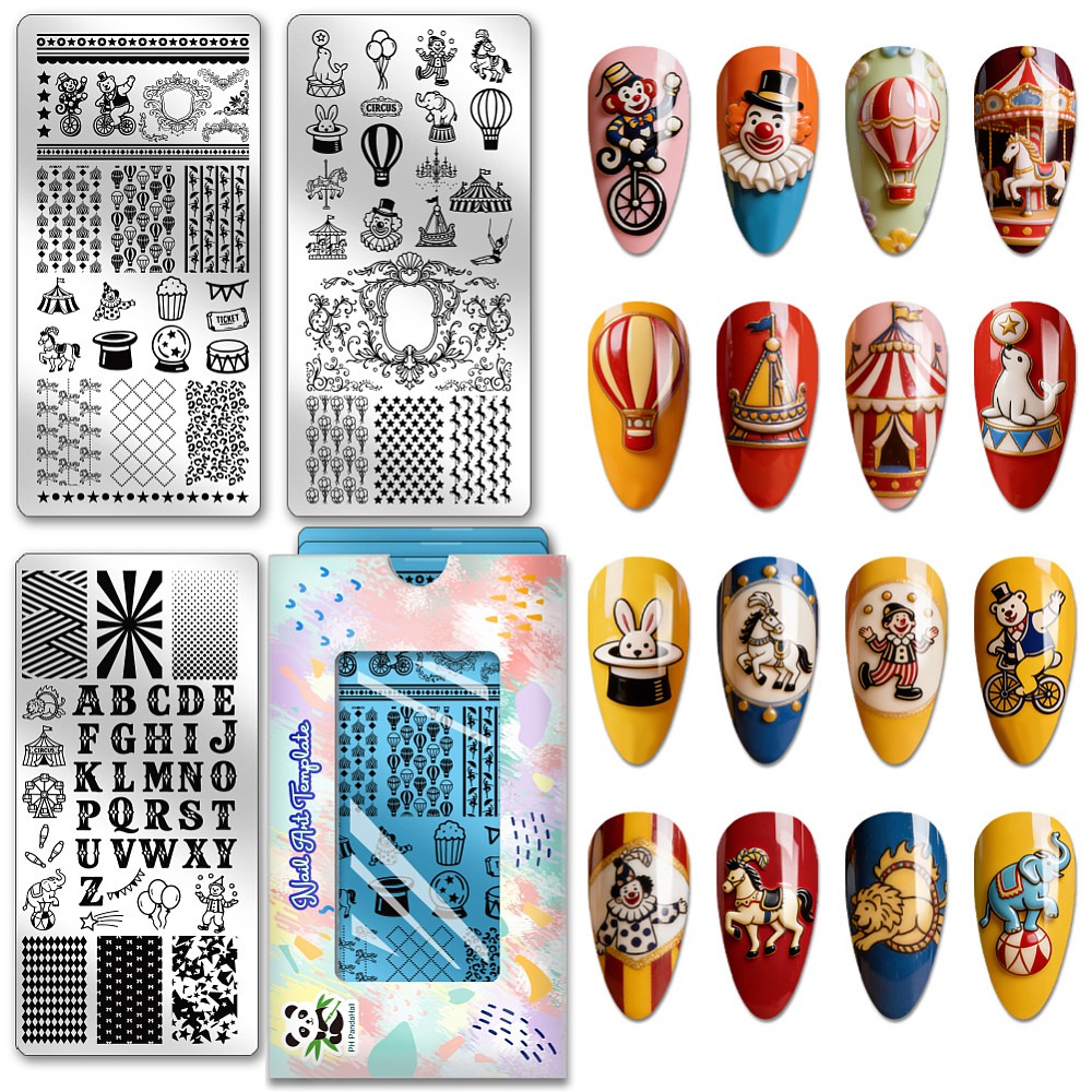 Nail Stamping Plate - 3pcs Circus Nail Stamping Plates Clown