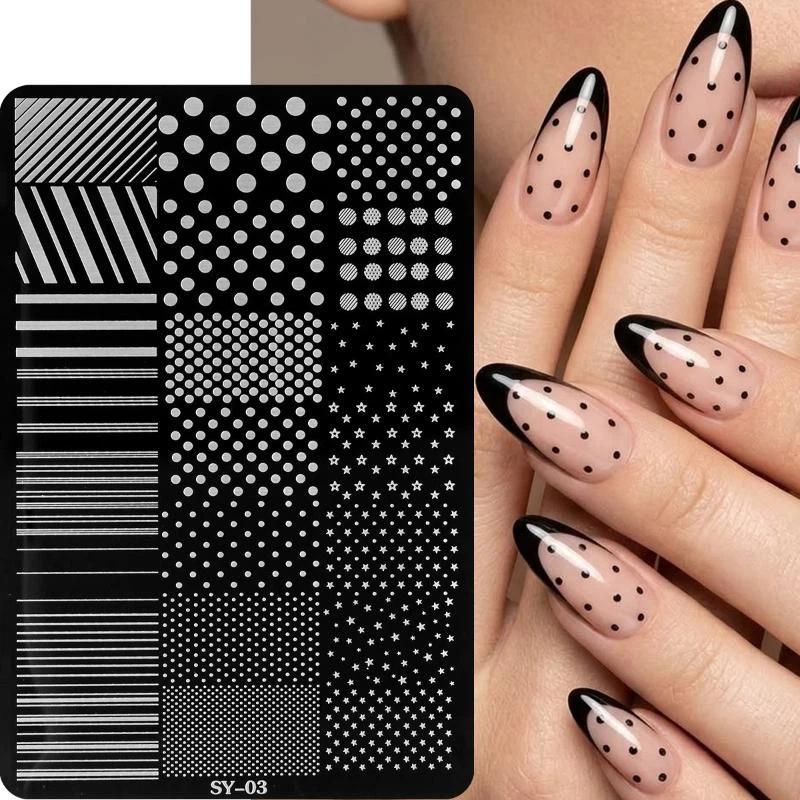 Nail Stamping Plate - 【B】3D Cute Dotting & Strip Lines