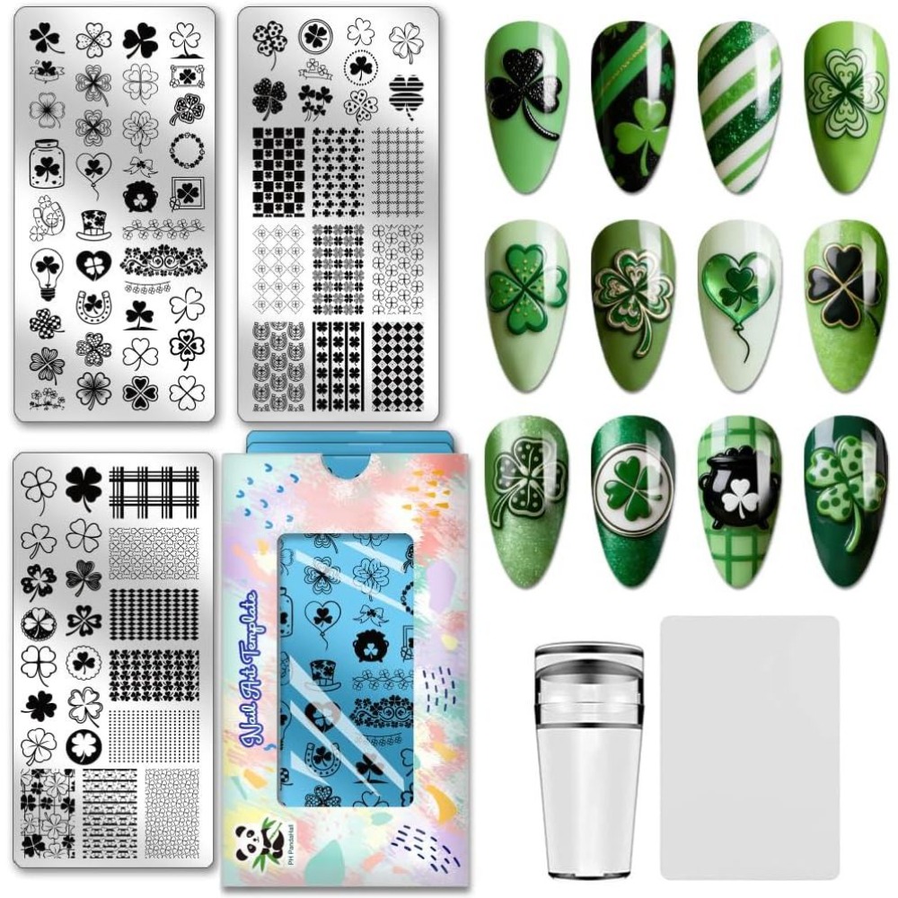 Nail Stamping Plate - 3pcs Lucky Clover Nail Stamping Plates