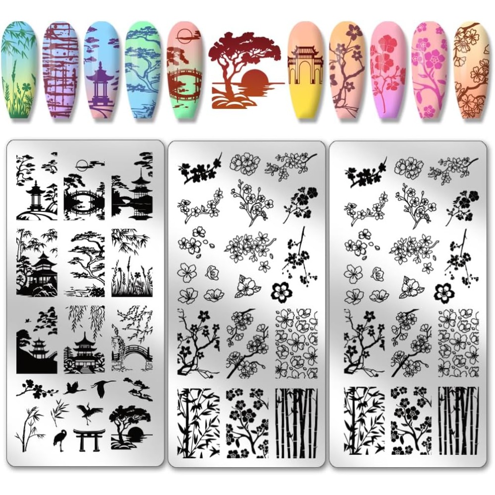 Nail Stamping Plate - 3pcs Classic Chinese Garden Nail Art