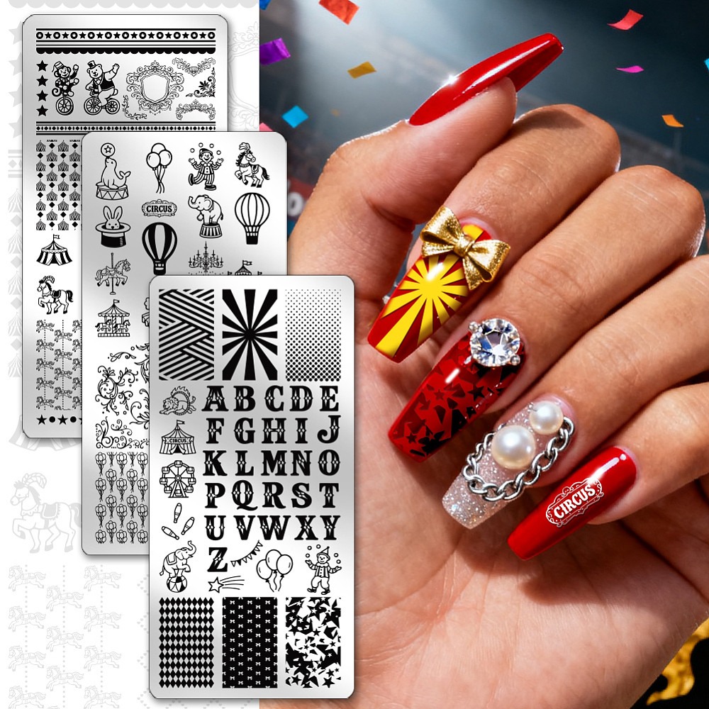 3pcs Circus Nail Stamping Plat - Nail Stamping Plate recension och pris