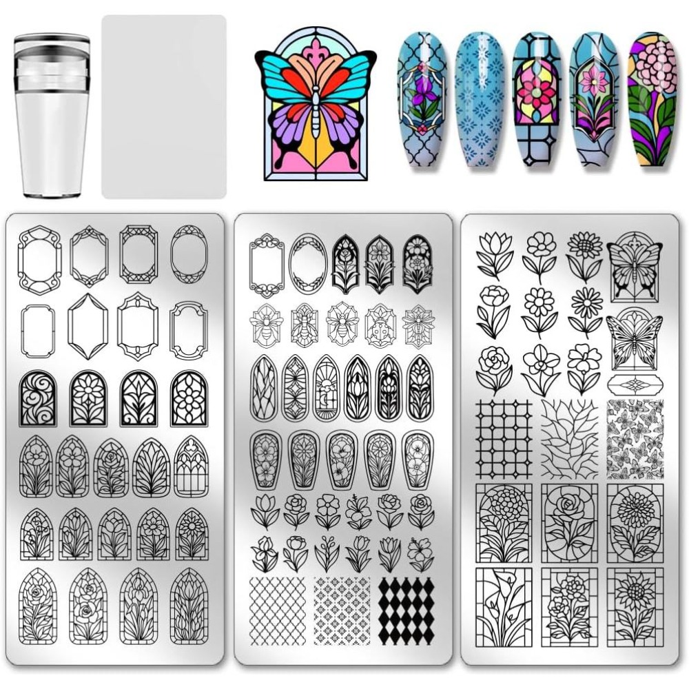 3pcs Flower Window Nail Stampi - Nail Stamping Plate recension och pris