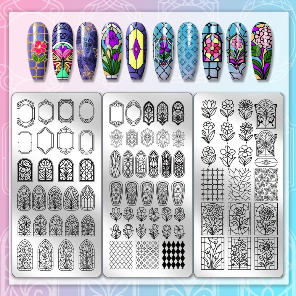 3pcs Flower Window Nail Stampi - Nail Stamping Plate recension och pris