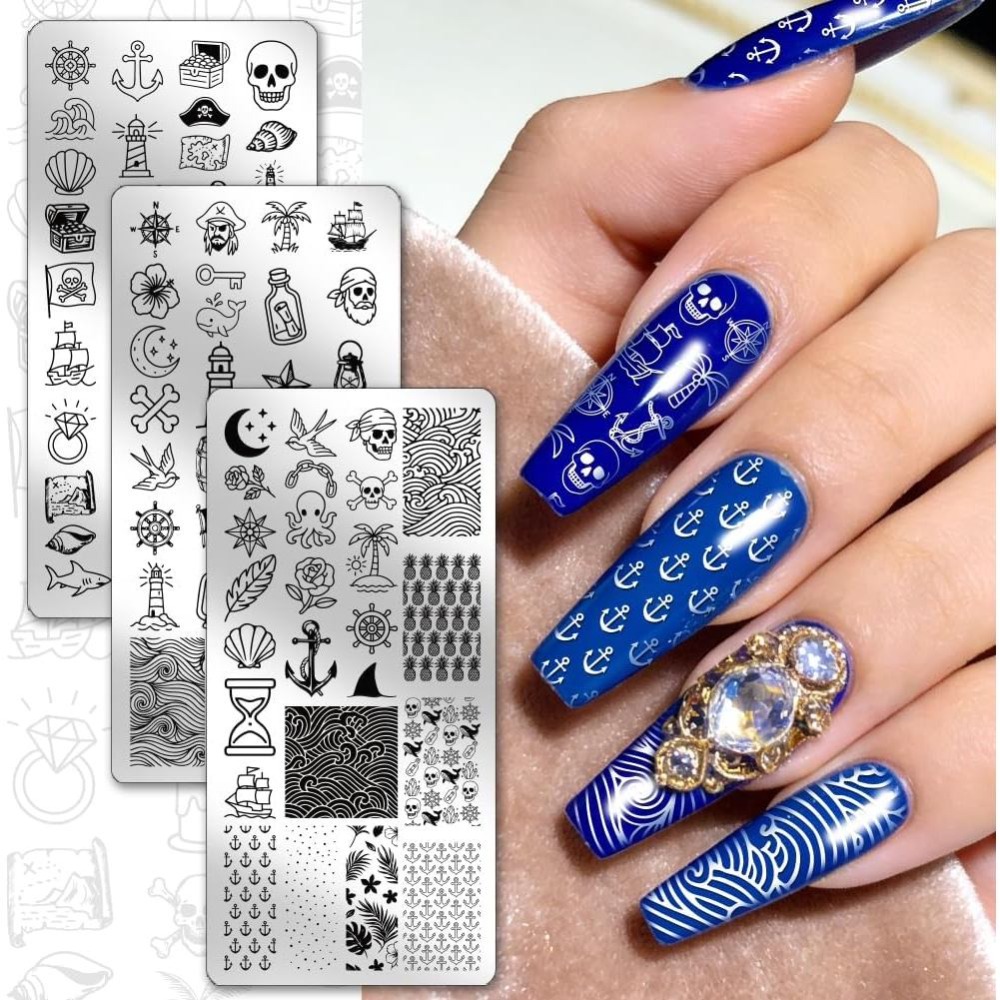 3pc Nautical Treasure Nail Sta - Nail Stamping Plate recension och pris