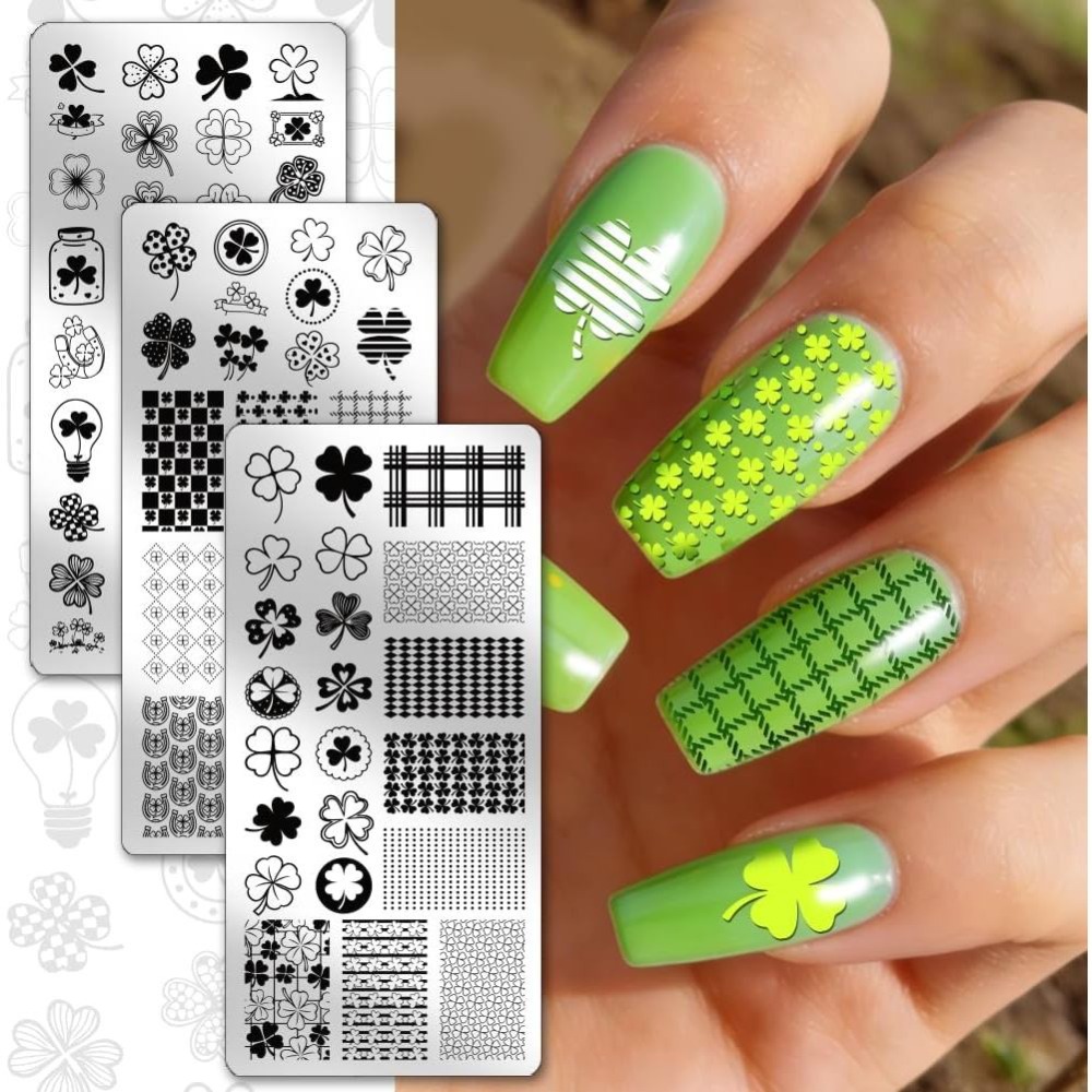 3pcs Lucky Clover Nail Stampin - Nail Stamping Plate recension och pris