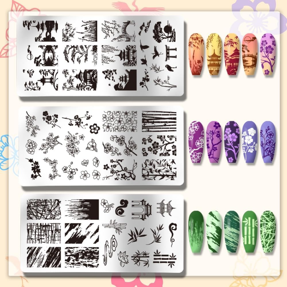 3pcs Classic Chinese Garden Na - Nail Stamping Plate recension och pris