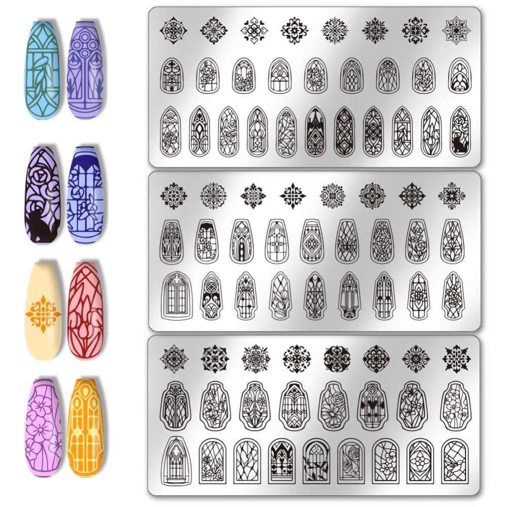 3pcs Glass Window Nail Art Tem - Nail Stamping Plate recension och pris