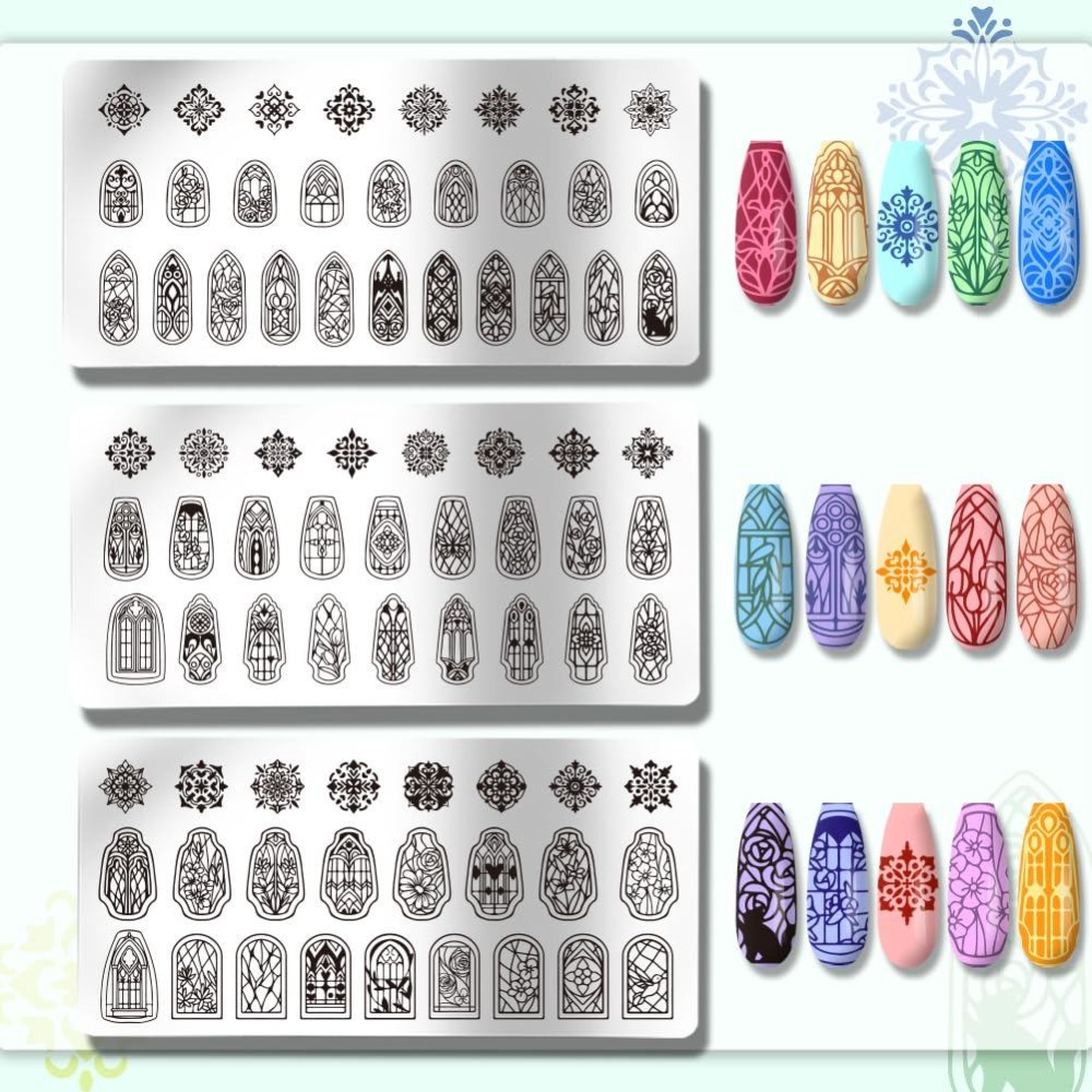 3pcs Glass Window Nail Art Tem - Nail Stamping Plate recension och pris