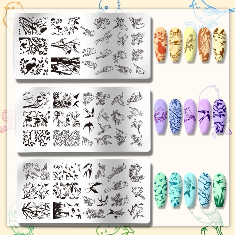 3pcs Bird Nail Stamping Plates - Nail Stamping Plate recension och pris